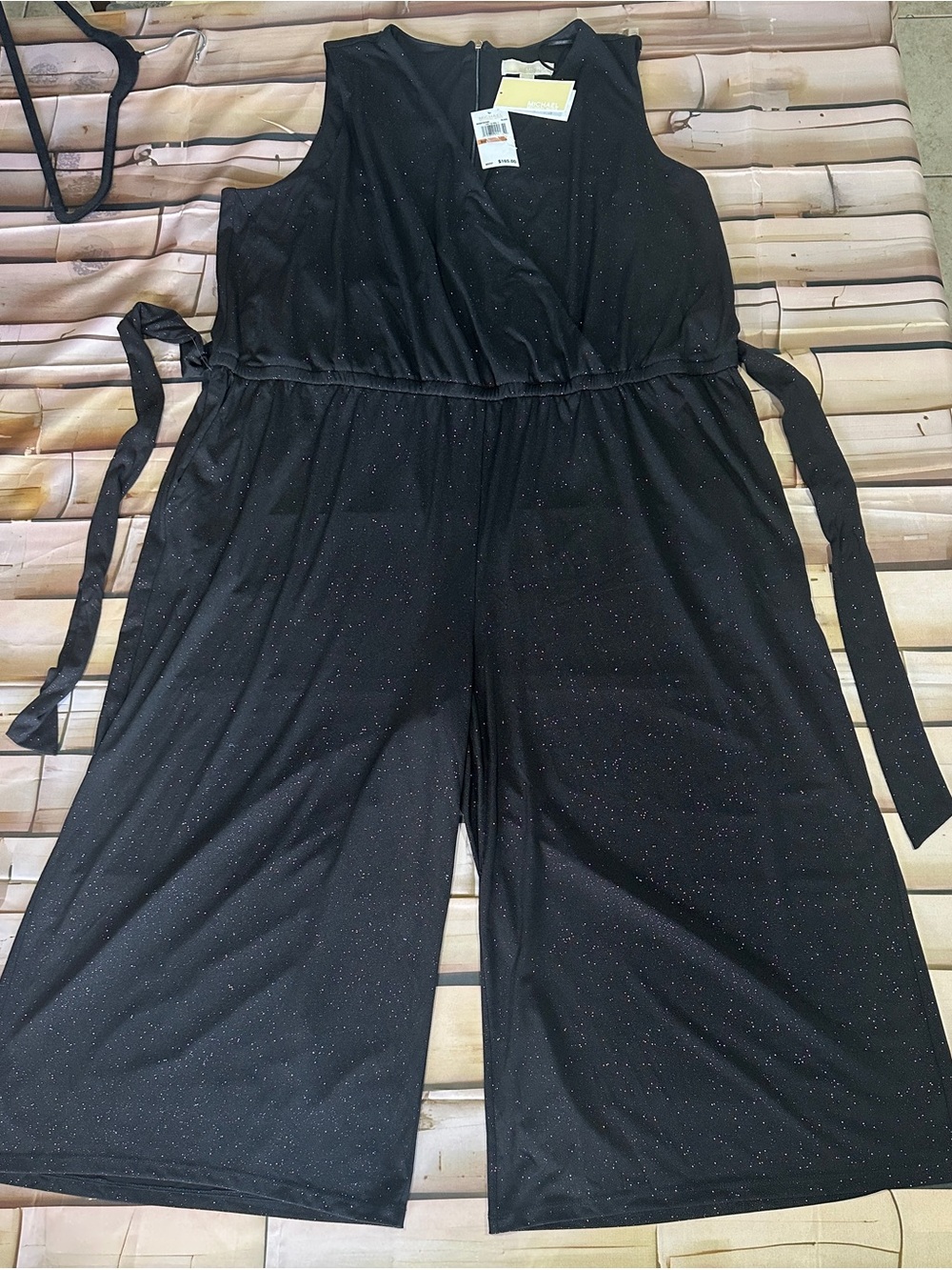 NWT MICHAEL Michael Kors Black Glitter Wide Leg Jumpsuit 3X